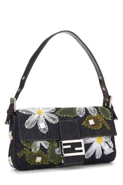 Navy Floral Embroidered Baguette, , large