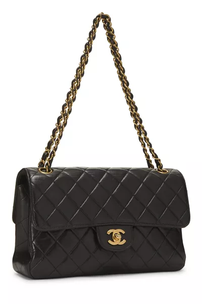 Black Quilted Lambskin Double Sided Classic Flap Medium, , large