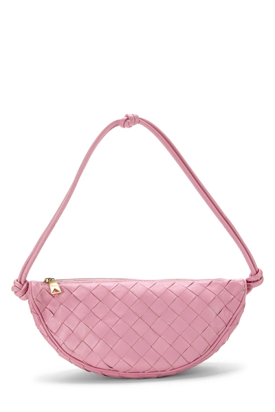 Bottega Veneta Pink Intrecciato Half Moon Shoulder Bag