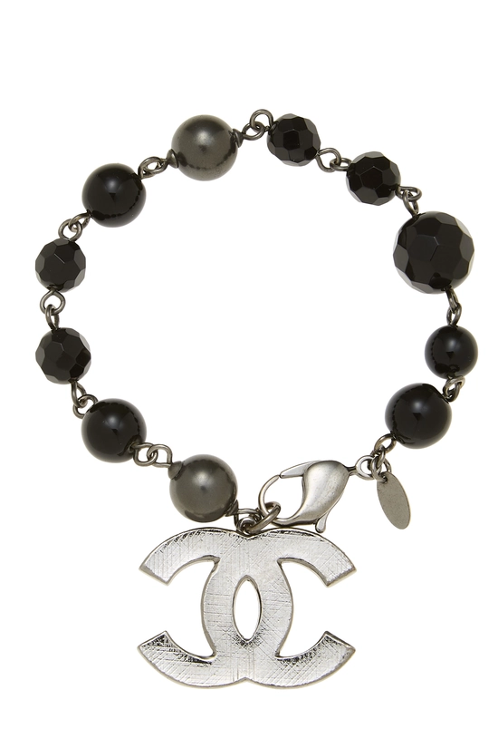 Black & Silver Beaded 'CC' Charm Bracelet, , large image number 0