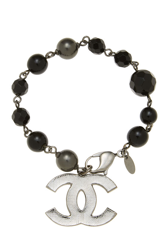 Black & Silver Beaded 'CC' Charm Bracelet, , large image number 0