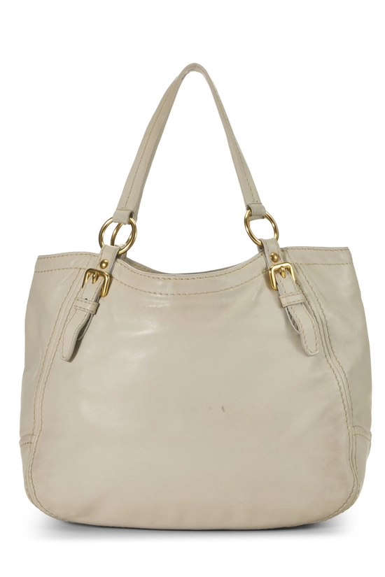 White Calfskin Leather Buckle Tote, , large image number 3