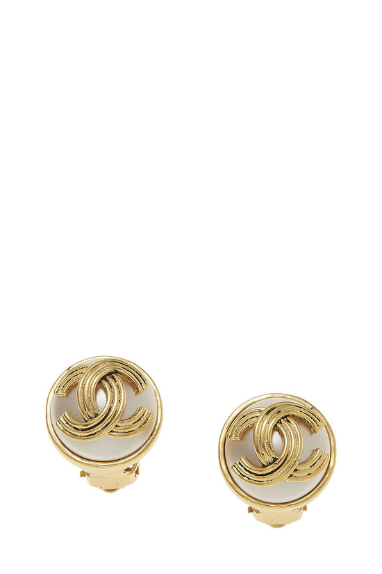 Gold & Faux Pearl Button Earring, , large image number 0