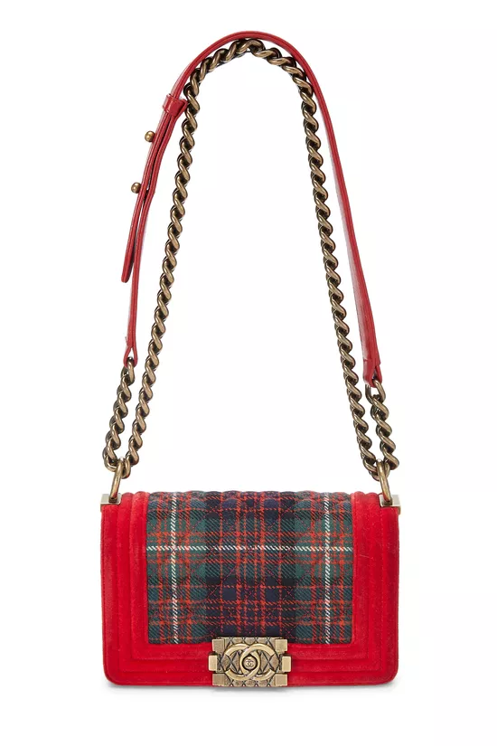 Paris-Edinburgh Red Tartan Velvet Boy Bag Small, , large image number 1