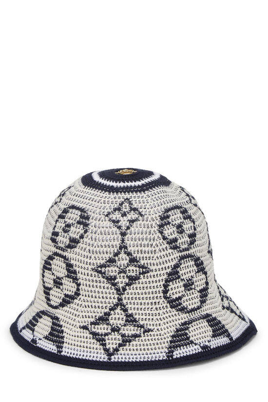 Navy & White Cotton Summer Breath Bucket Hat, , large image number 1