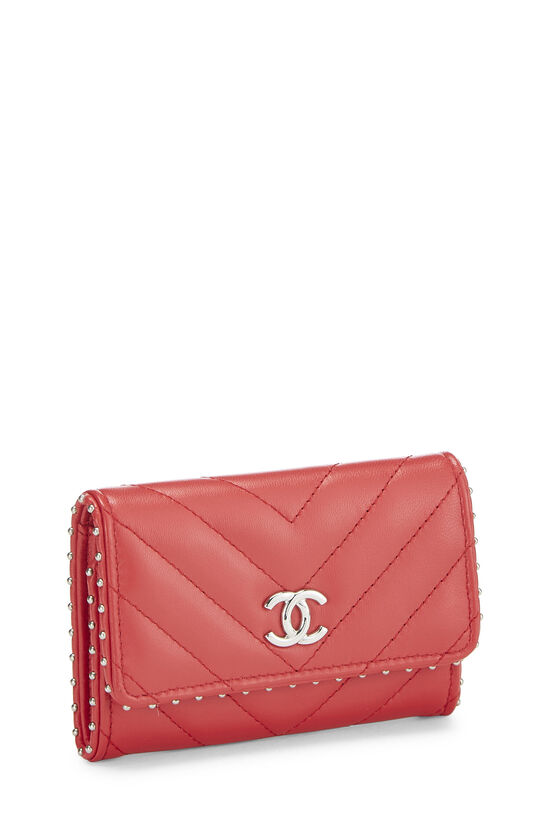 Red Chevron Lambskin Studded O-Card Holder , , large image number 2