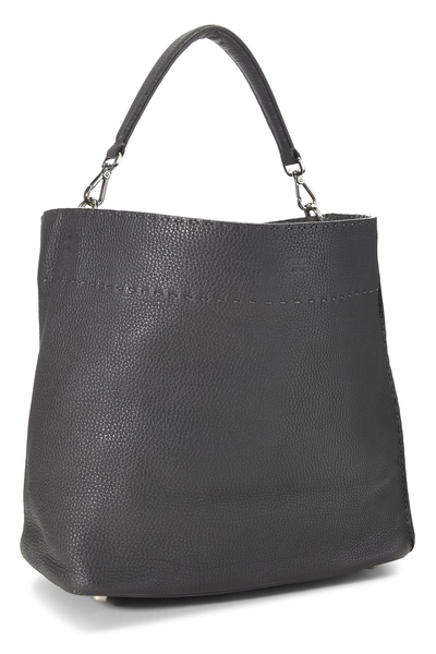 Grey Leather Selleria Hobo Bag, , large