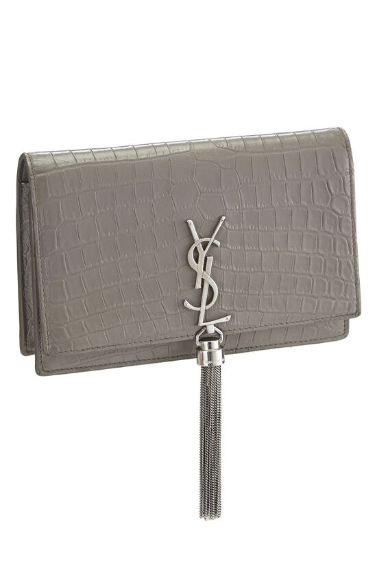 Grey Embossed Leather Kate Tassel Wallet-On-Chain (WOC), , large image number 1