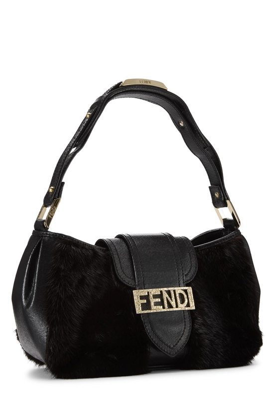 Black Fur Logo Flap Baguette, , large image number 1