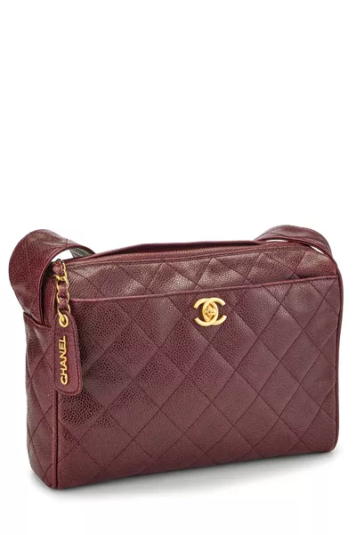 Burgundy Quilted Caviar Shoulder Bag, , large