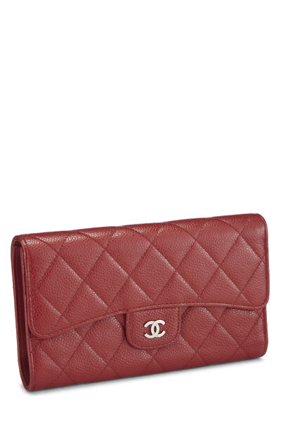 Red Quilted Caviar Classic Long Flap Wallet, , large