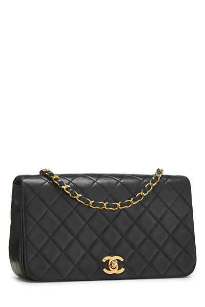 Black Quilted Lambskin Full Flap Small, , large