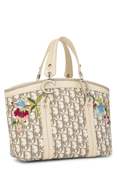Beige Embroidered Floral Handbag Small, , large