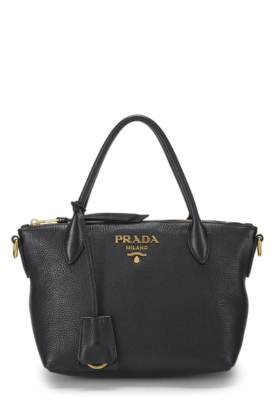 Black Vitello Daino Convertible Zip Handbag Small