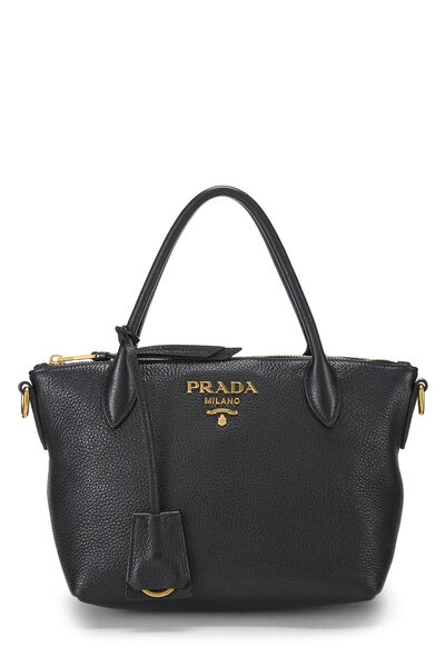 Black Vitello Daino Convertible Zip Handbag Small