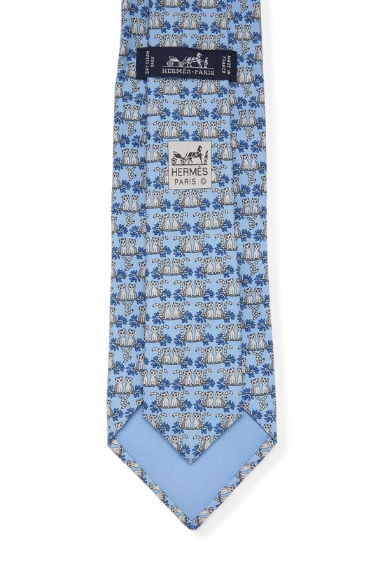 Blue Lemur Motif Silk Tie, , large image number 1