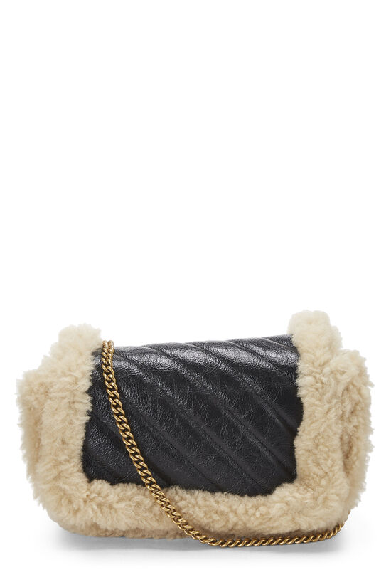 Black Leather & Shearling GG Marmont Shoulder Bag Mini, , large image number 3