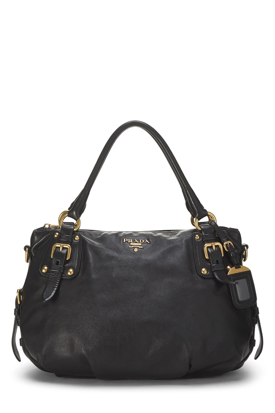 Black Calfskin Leather Convertible Buckle Handbag, , large image number 0