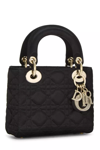 Black Cannage Satin Lady Dior Mini, , large