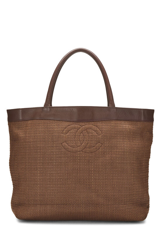 Brown Raffia 'CC' Tote, , large image number 0