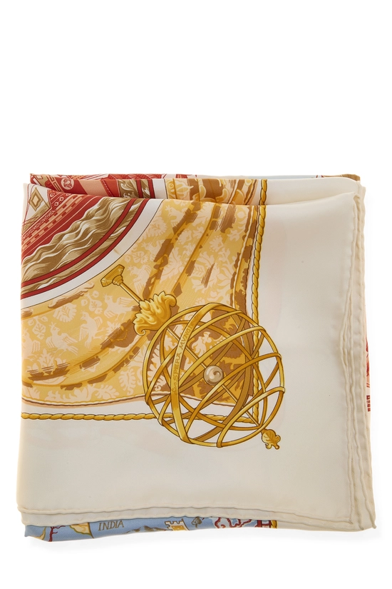 White & Multicolor 'Au Del&agrave; des Cinq Mers' Silk Scarf 90, , large image number 1