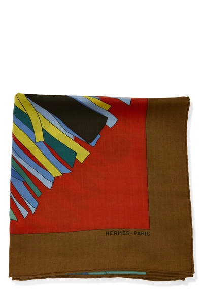 Brown & Multiolor 'Cuirs du D&eacute;sert' Cashmere Scarf 140, , large