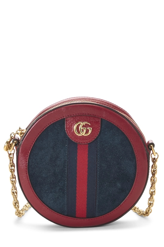 Navy Suede Ophidia Round Shoulder Bag Mini, , large image number 0