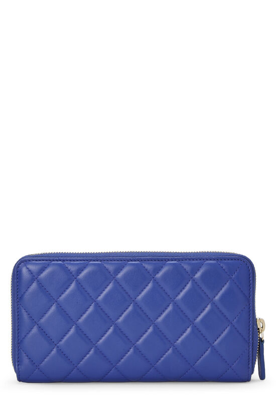 Blue Quilted Lambskin Zip Around Wallet, , large image number 3