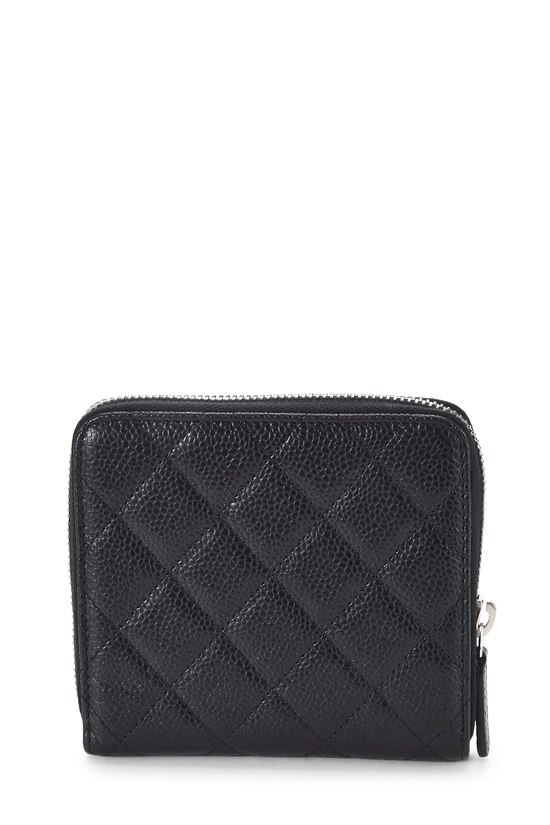 Black Quilted Caviar Compact Zip Around Wallet, , large image number 2