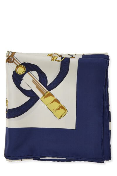 Blue & Multicolor 'Eperon d'Or' Silk Scarf 90, , large