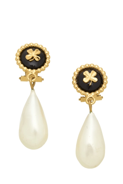 Gold Faux Pearl Drop Earrings
