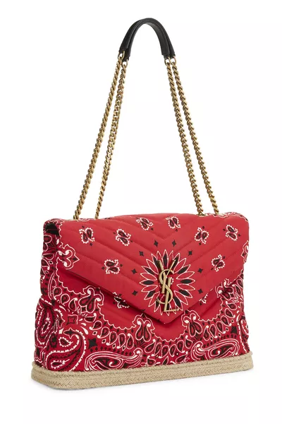 Red Bandana Canvas Loulou Shoulder Bag Medium, , large