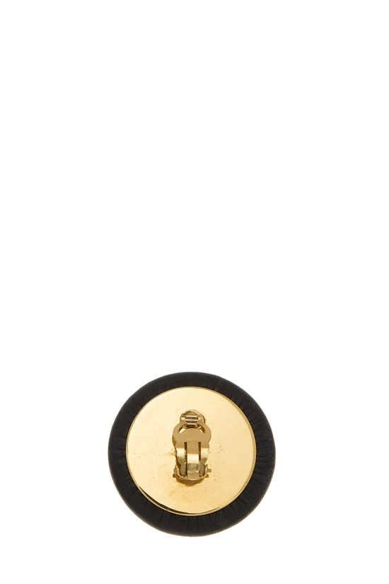 Gold & Black 'CC' Button Earrings, , large image number 1