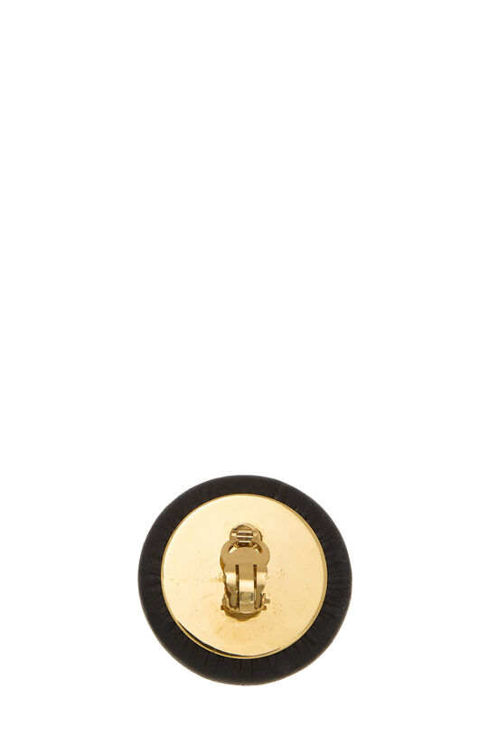 Gold & Black 'CC' Button Earrings, , large image number 1