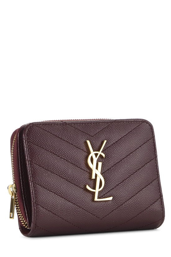 Burgundy Grainy Leather Line Flap Compact Wallet , , large image number 1