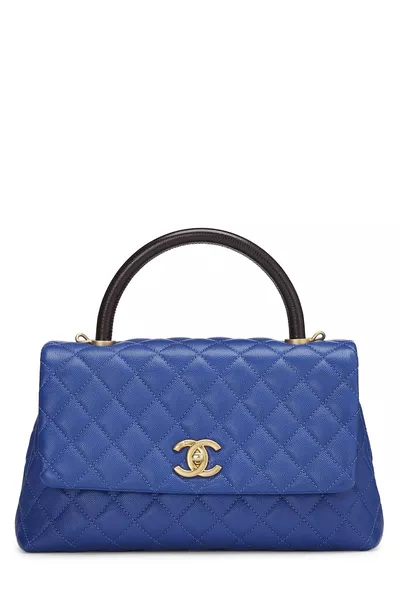 Chanel Blue Quilted Caviar Coco Handle Bag Medium