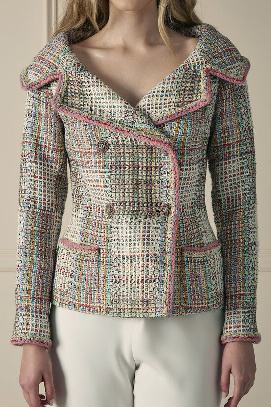 Multicolor Off-Shoulder Tweed Jacket, , large image number 2