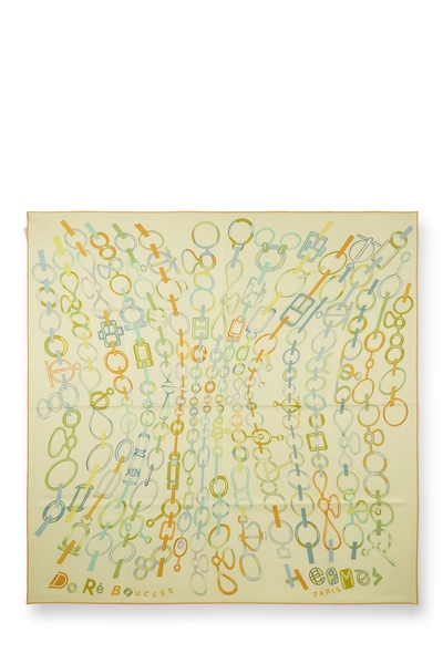 Yellow & Multicolor 'Do Re Boucles' Silk Scarf 90