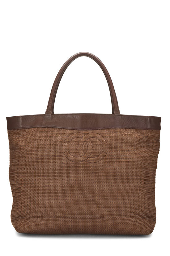 Brown Raffia 'CC' Tote, , large image number 1