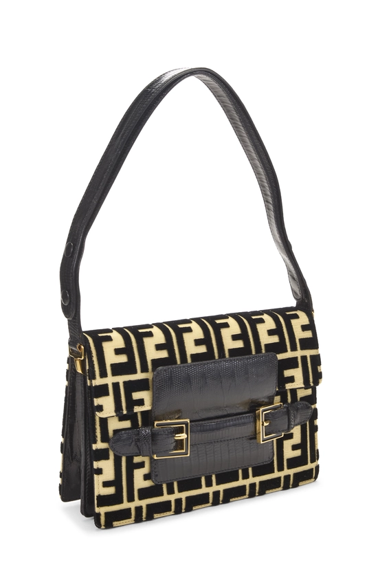 Black Velvet Zucca Flap Shoulder Bag, , large image number 1