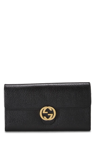 Black Leather Interlocking Continental Wallet