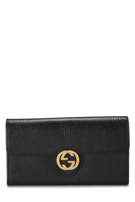 Black Leather Interlocking Continental Wallet, , large image number 0