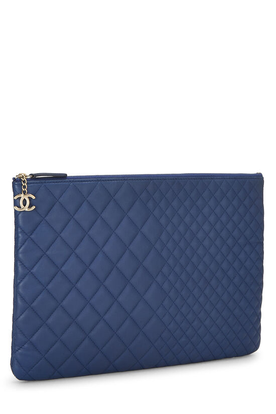 Blue Quilted Lambskin Pouch Large, , large image number 1