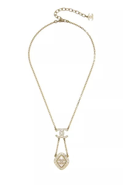 Gold Faux Pearl & Crystal 'CC' Necklace