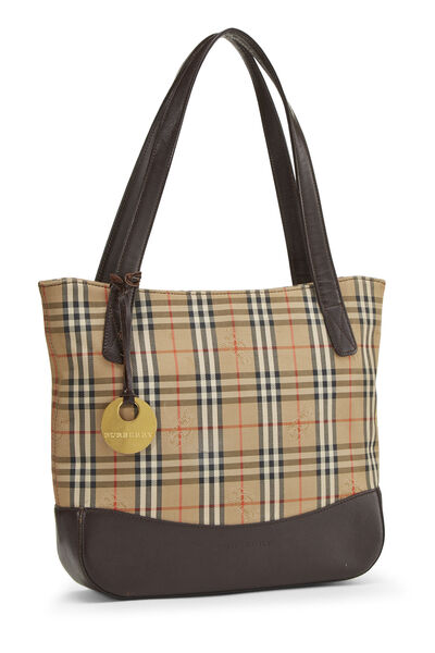 Brown Haymarket Check Handbag Small, , large