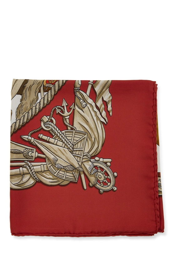 Red & Multicolor 'Marine et Cavalerie' Silk Scarf 90, , large image number 1