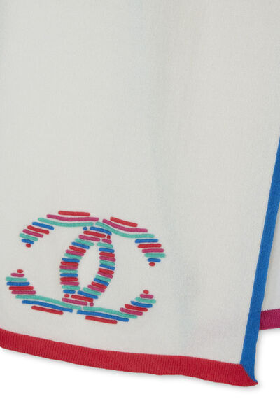 White & Multicolor Knit 'CC' Scarf, , large
