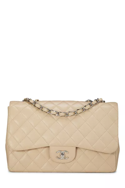 Beige Quilted Caviar Classic Flap Jumbo