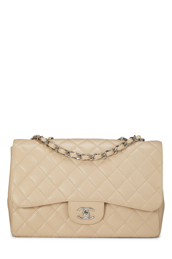 Beige Quilted Caviar Classic Flap Jumbo, , large image number 0