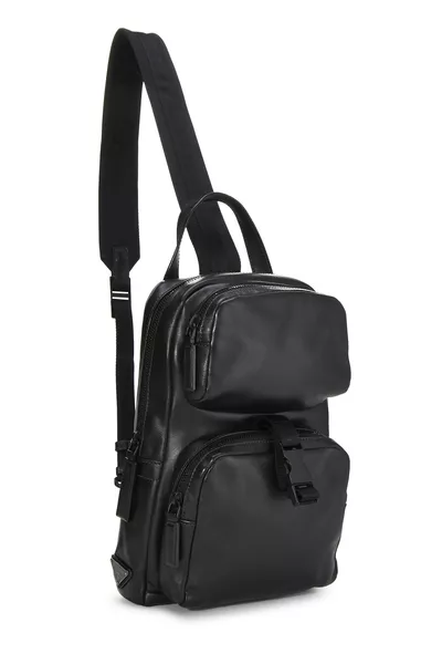 Black Leather Sling Backpack, , large